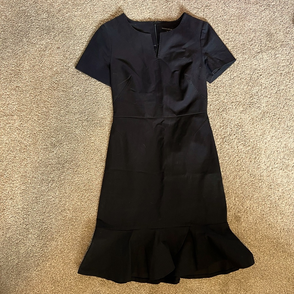 Banana Republic size 6 black pencil dress with flared ruffle skirt